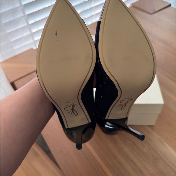Joan & David Black Suede Pointed Pumps with Striped Cap - Picture 4 of 4